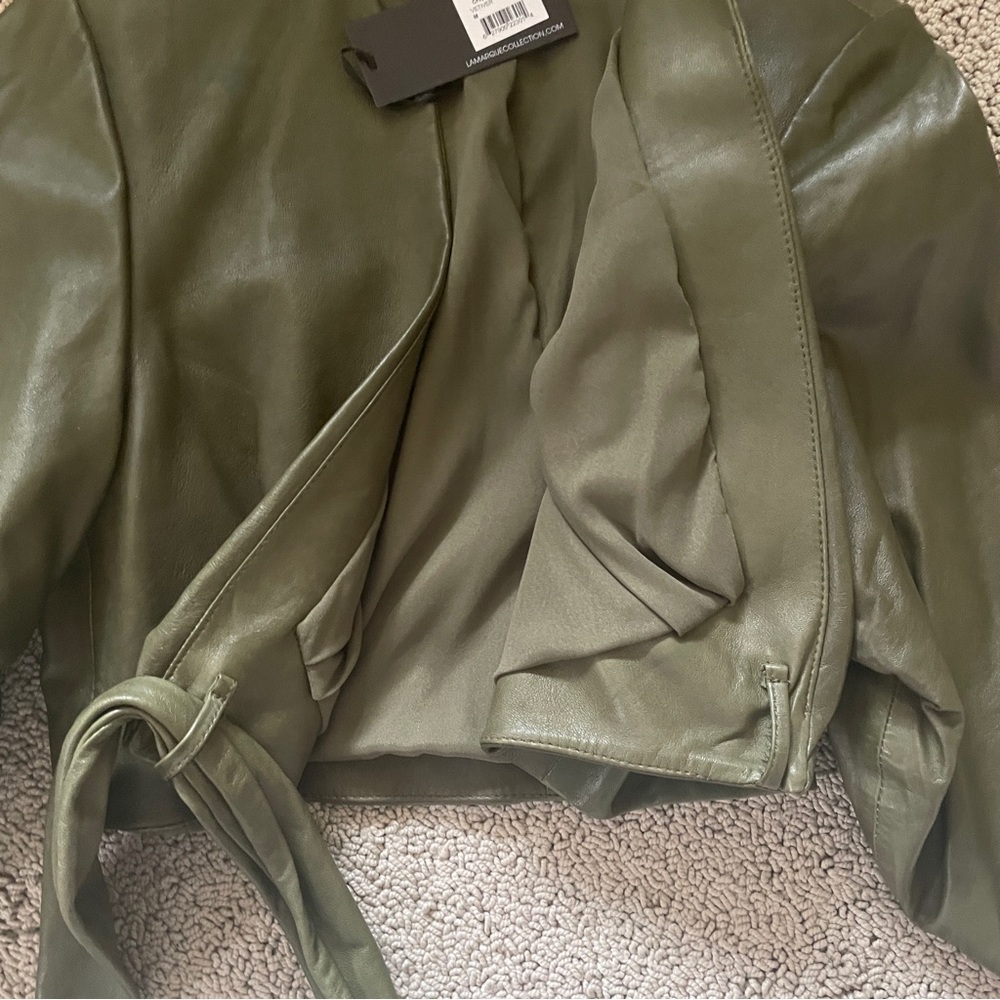 NWT Lamarque Green Cropped Leather Jacket/Blazer - Picture 6 of 9